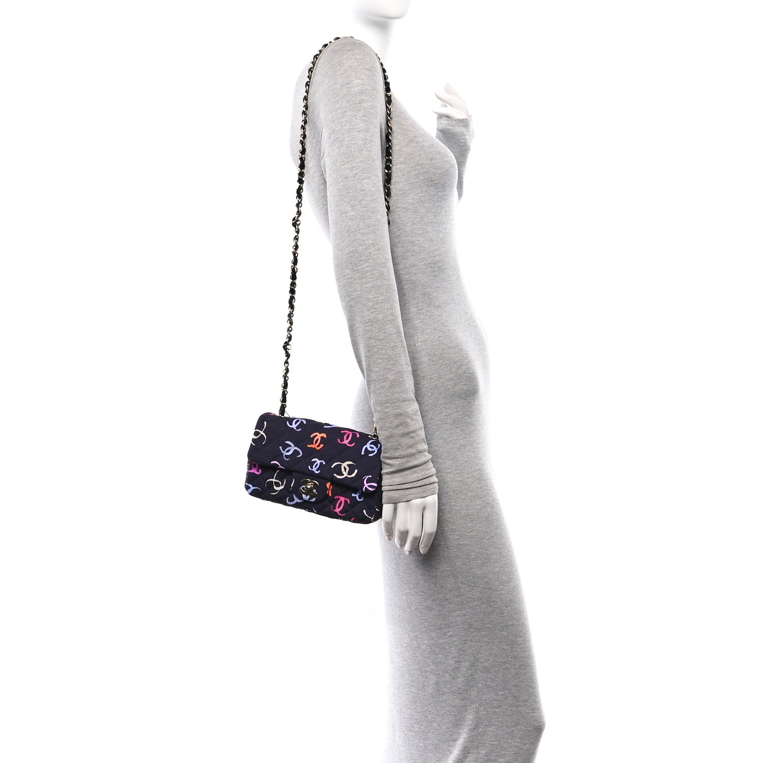Chanel Printed Fabric Quilted Mini Rectangular Flap Black Pink Blue Yellow Orange 3 of 14
