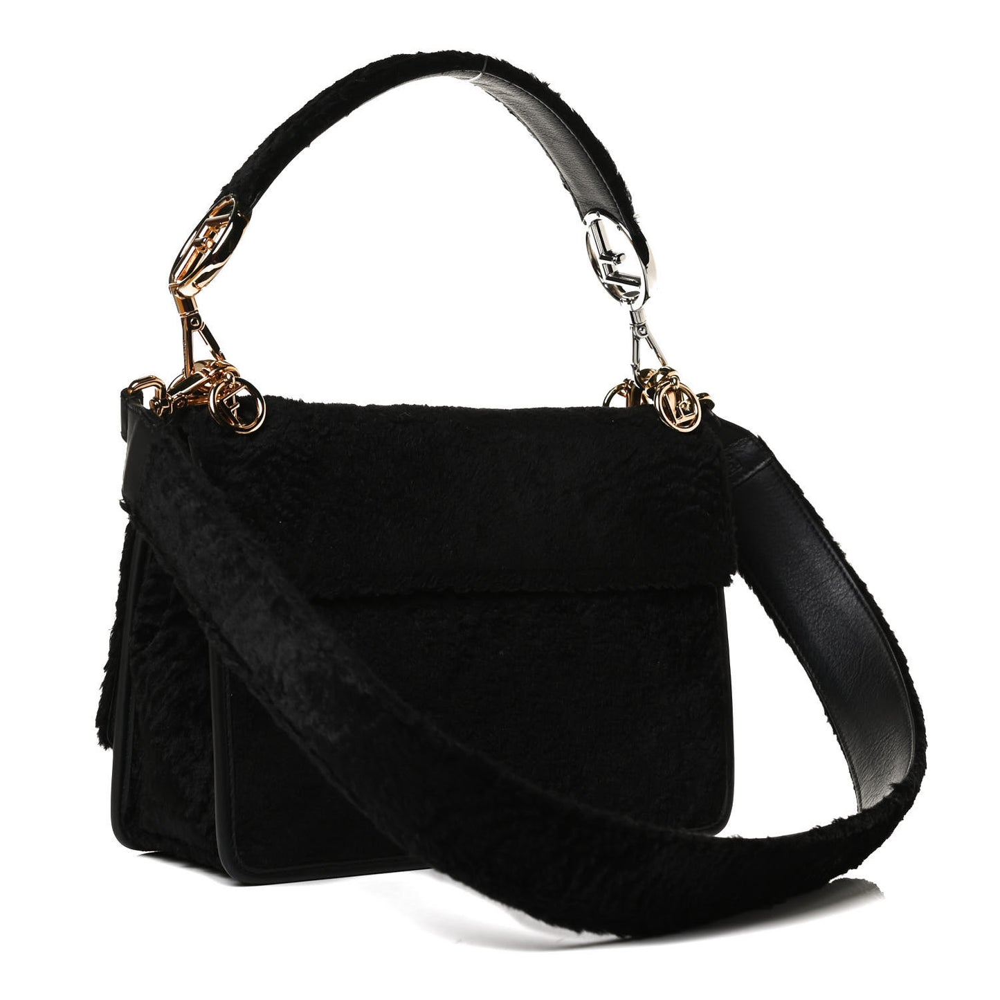 Velluto Astrakan Vitello Dolce F is Fendi Kan I Shoulder Bag Black