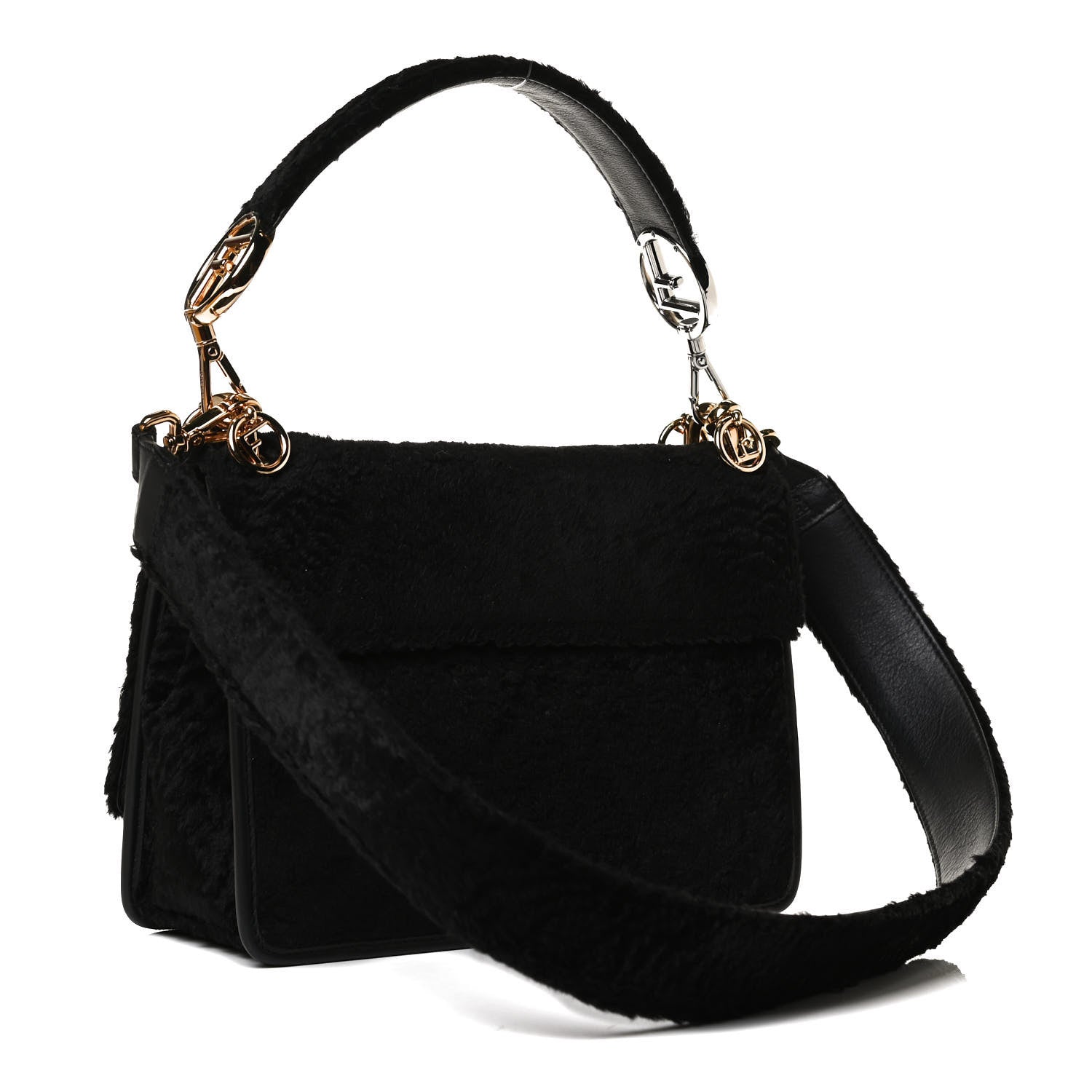 Fendi Velluto Astrakan Vitello Dolce F is Fendi Kan I Shoulder Bag Black 3 of 17