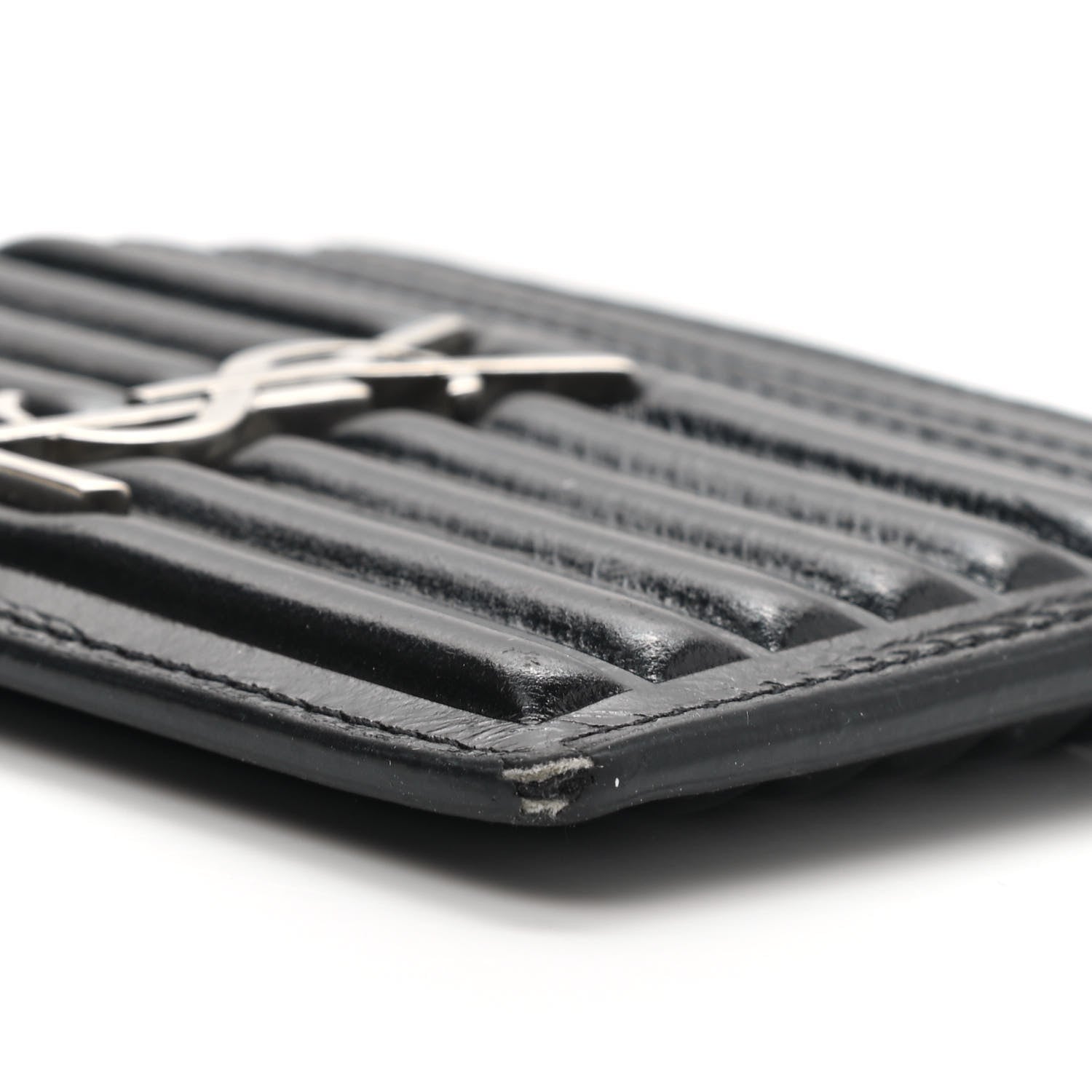 Saint Laurent Ribbed Calfskin Opium Monogram Credit Card Case Black 8 of 10