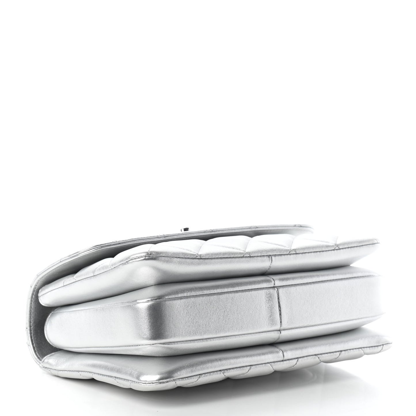 Metallic Lambskin Quilted Small Trendy CC Flap Dual Handle Bag Silver