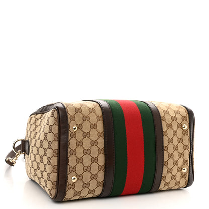 Gucci Monogram Selleria Calfskin Vintage Web Medium Boston Beige Ebony Cocoa 3 of 10