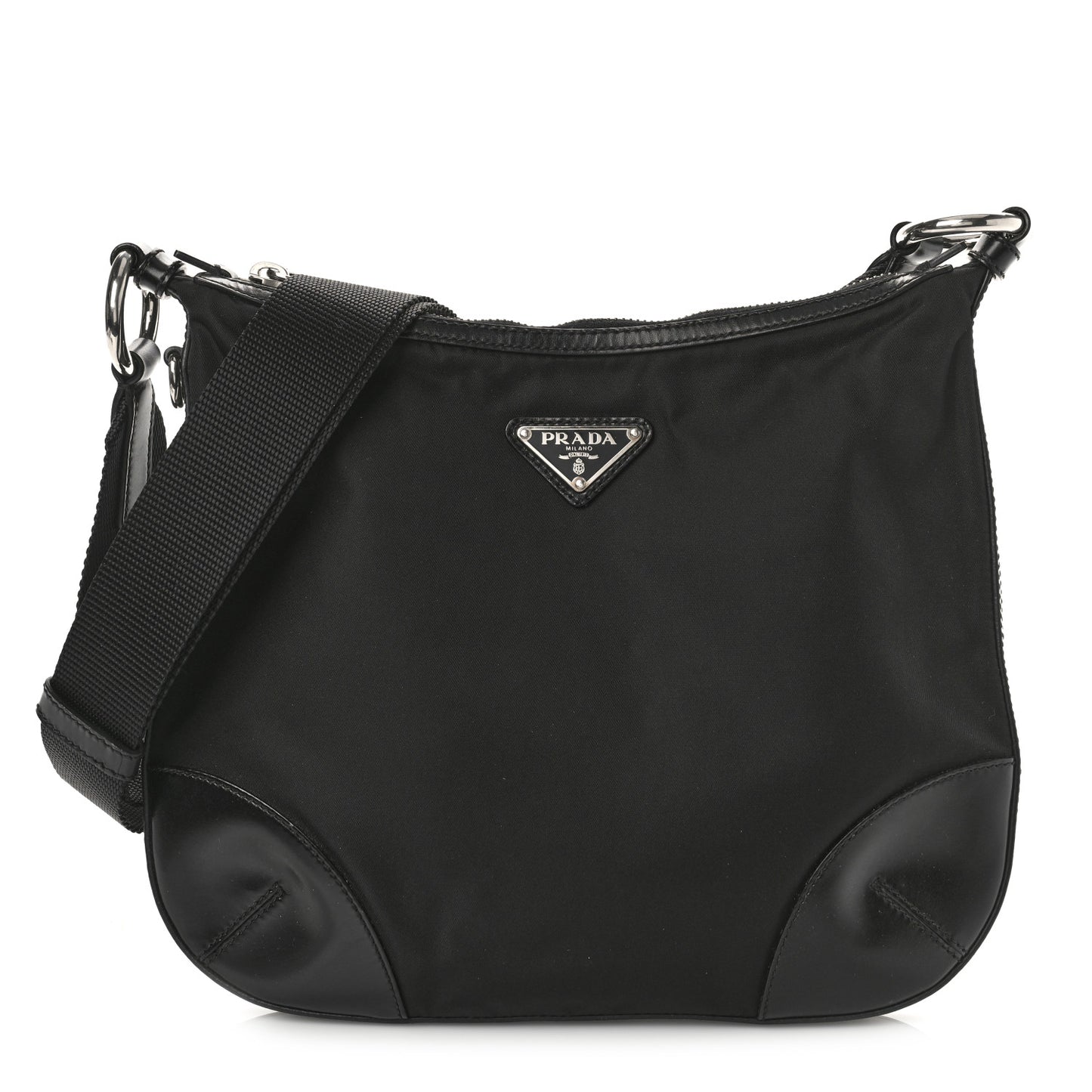 Tessuto Nylon Calfskin Flat Messenger Bag Black