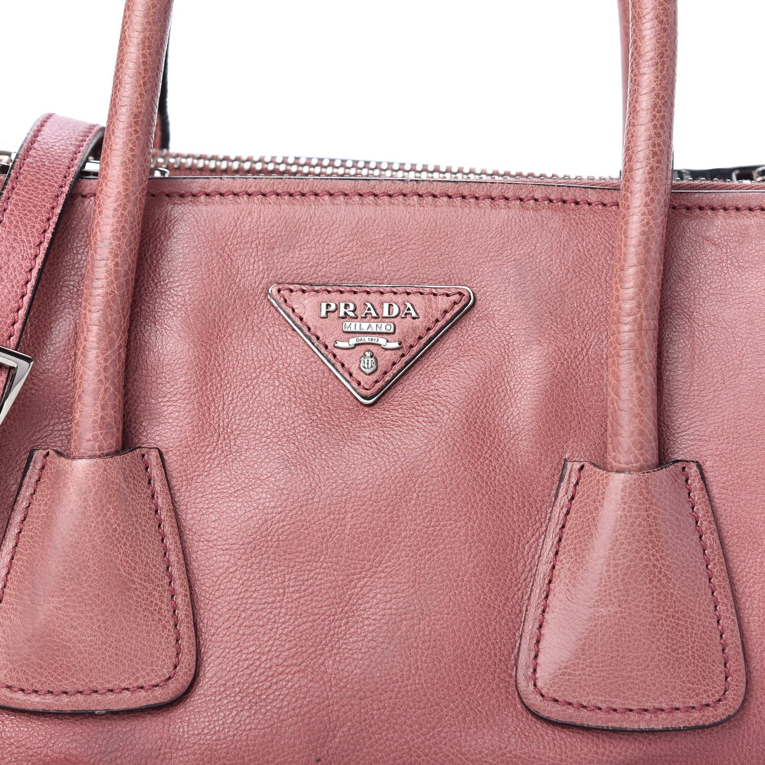 Prada Glace Calf Small Twin Pocket Tote Pink 10 of 10
