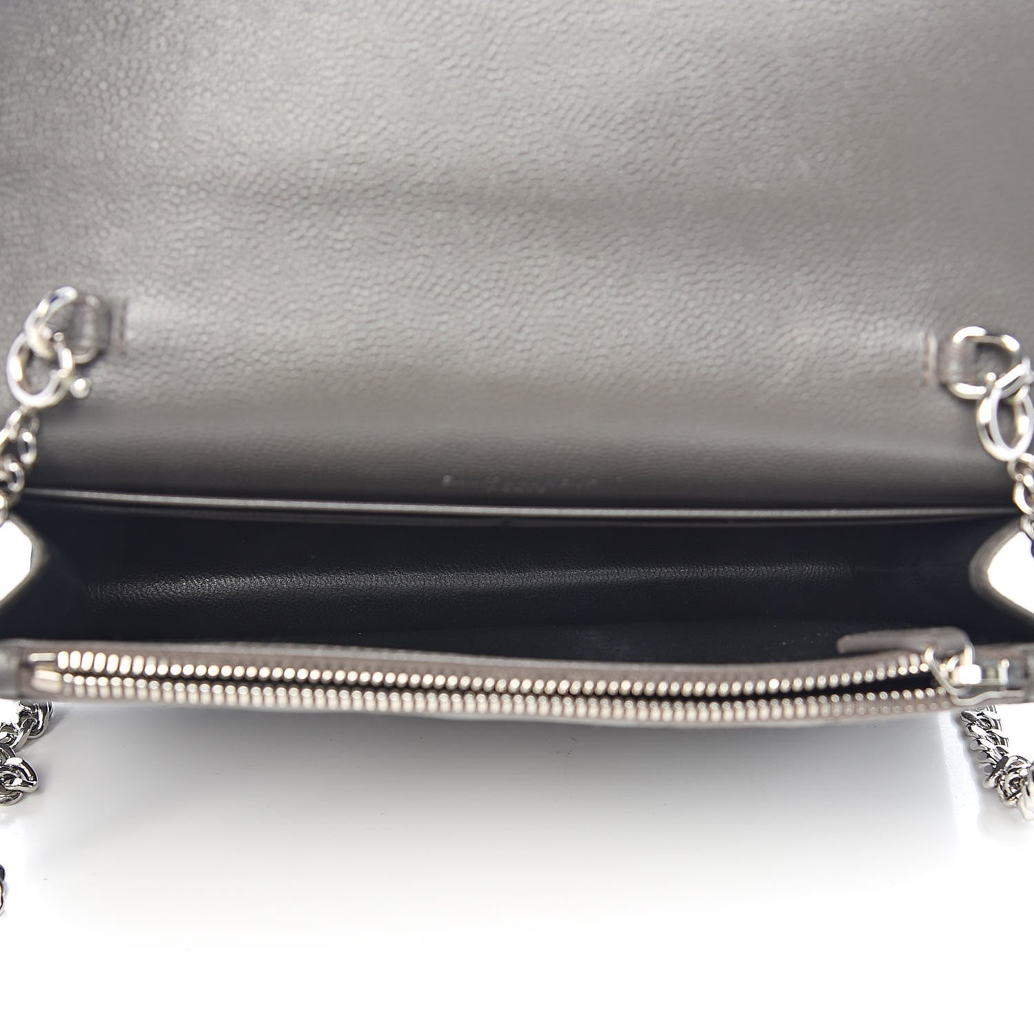 Saint Laurent Grain De Poudre Matelasse Chevron Monogram Envelope Chain Wallet Coal 5 of 10