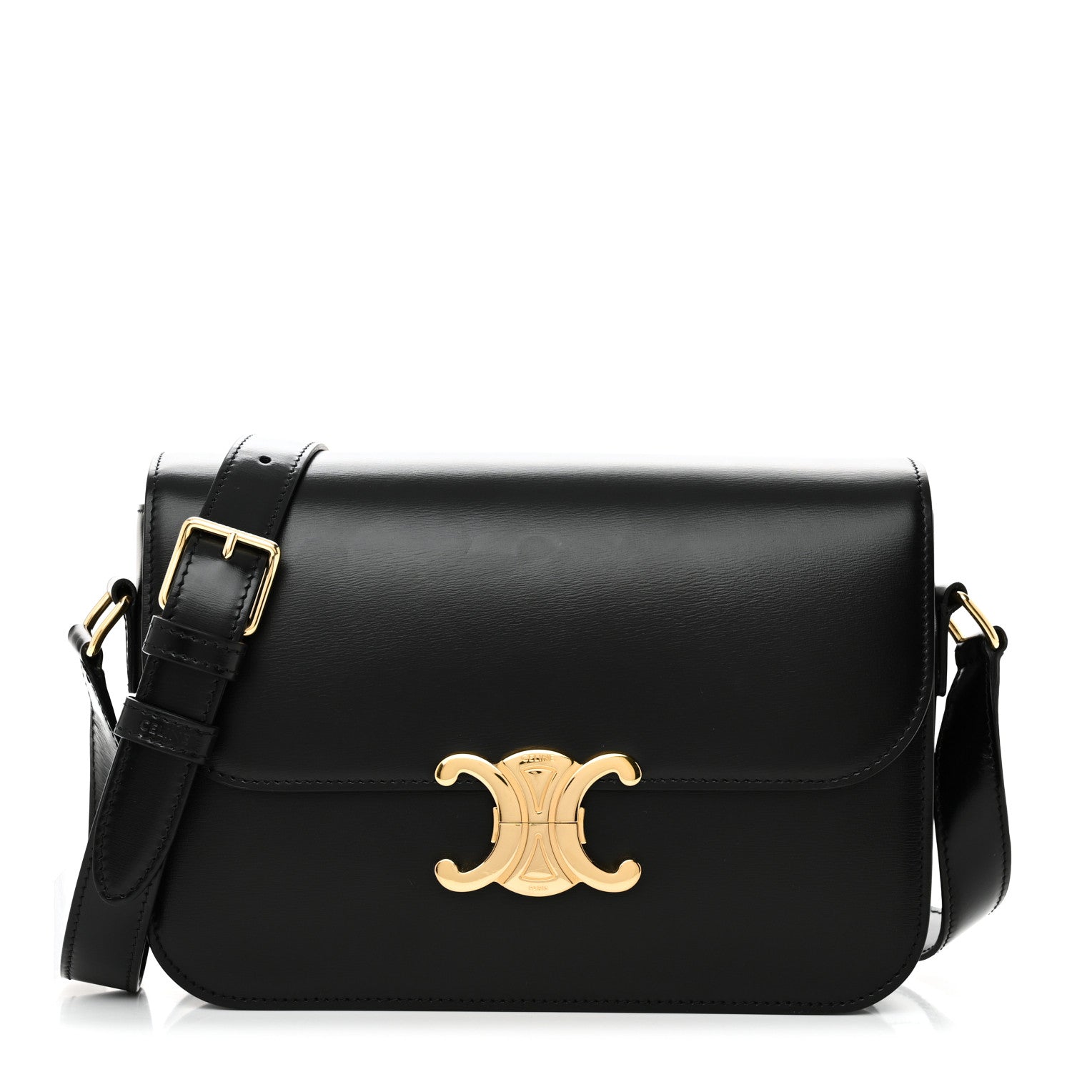 Celine Shiny Calfskin Medium Triomphe Black 1 of 10
