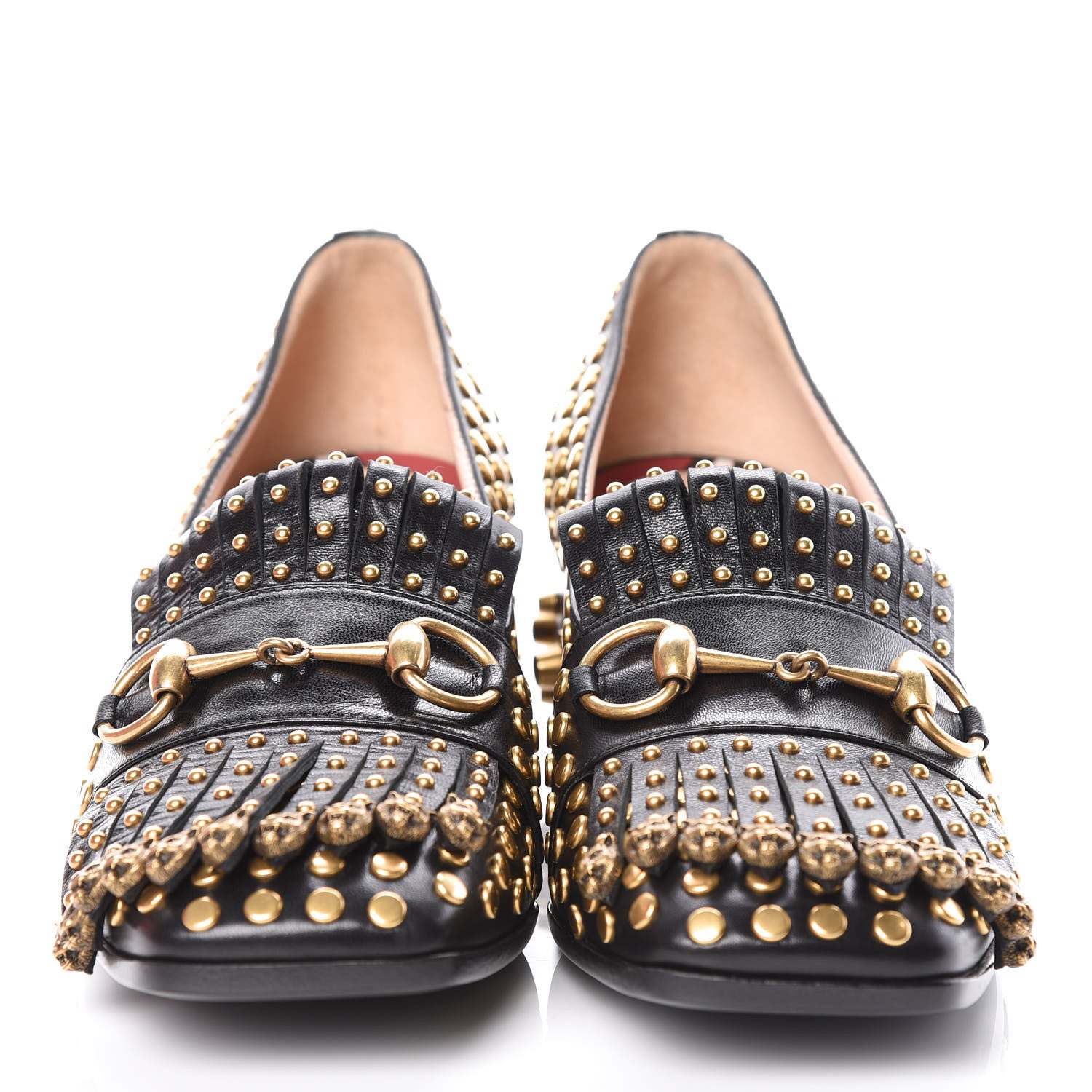 Gucci Malaga Kid Studded Polly Fringe 55mm Loafer Pumps 37.5 Black 2 of 8