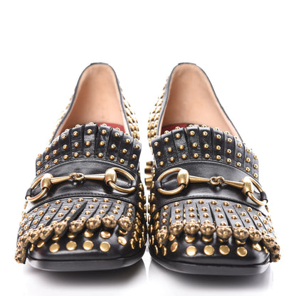Gucci Malaga Kid Studded Polly Fringe 55mm Loafer Pumps 37.5 Black 2 of 8