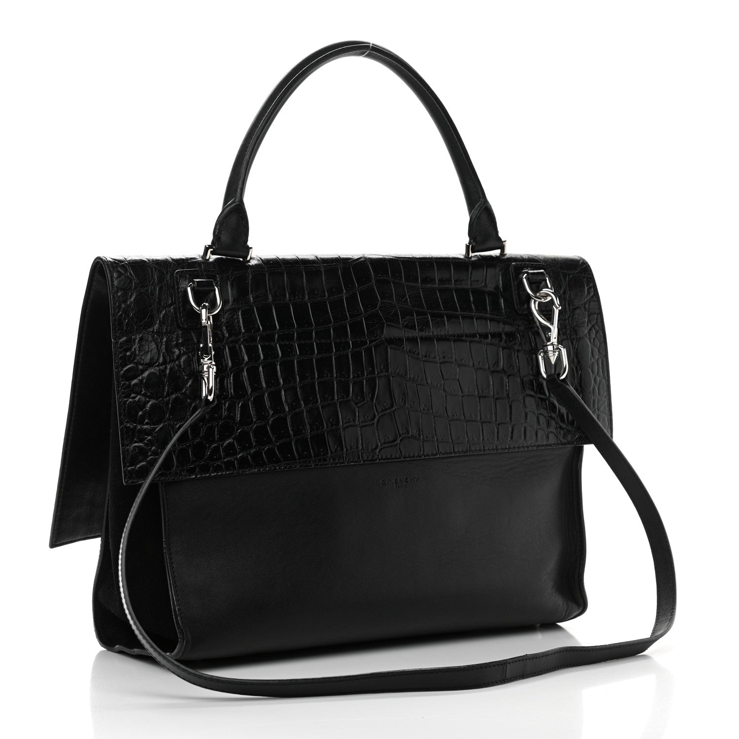 Givenchy Calfskin Crocodile Embossed Medium Shark Lock Satchel Black 3 of 11
