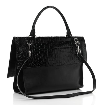 Givenchy Calfskin Crocodile Embossed Medium Shark Lock Satchel Black 3 of 11