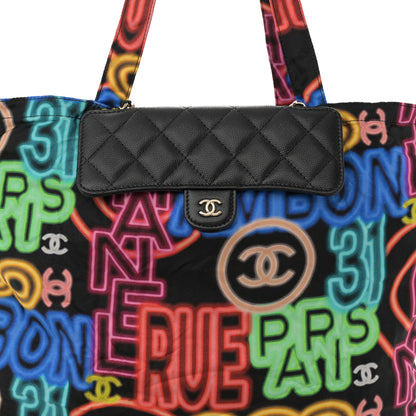 Chanel Caviar Fabric Graffiti Foldable Tote Bag With Chain Black Multicolor 13 of 19