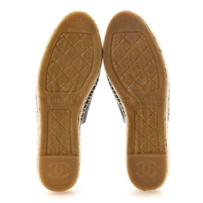 Chanel Iridescent Goatskin Patent CC Espadrille Mules 36 Black 6 of 10