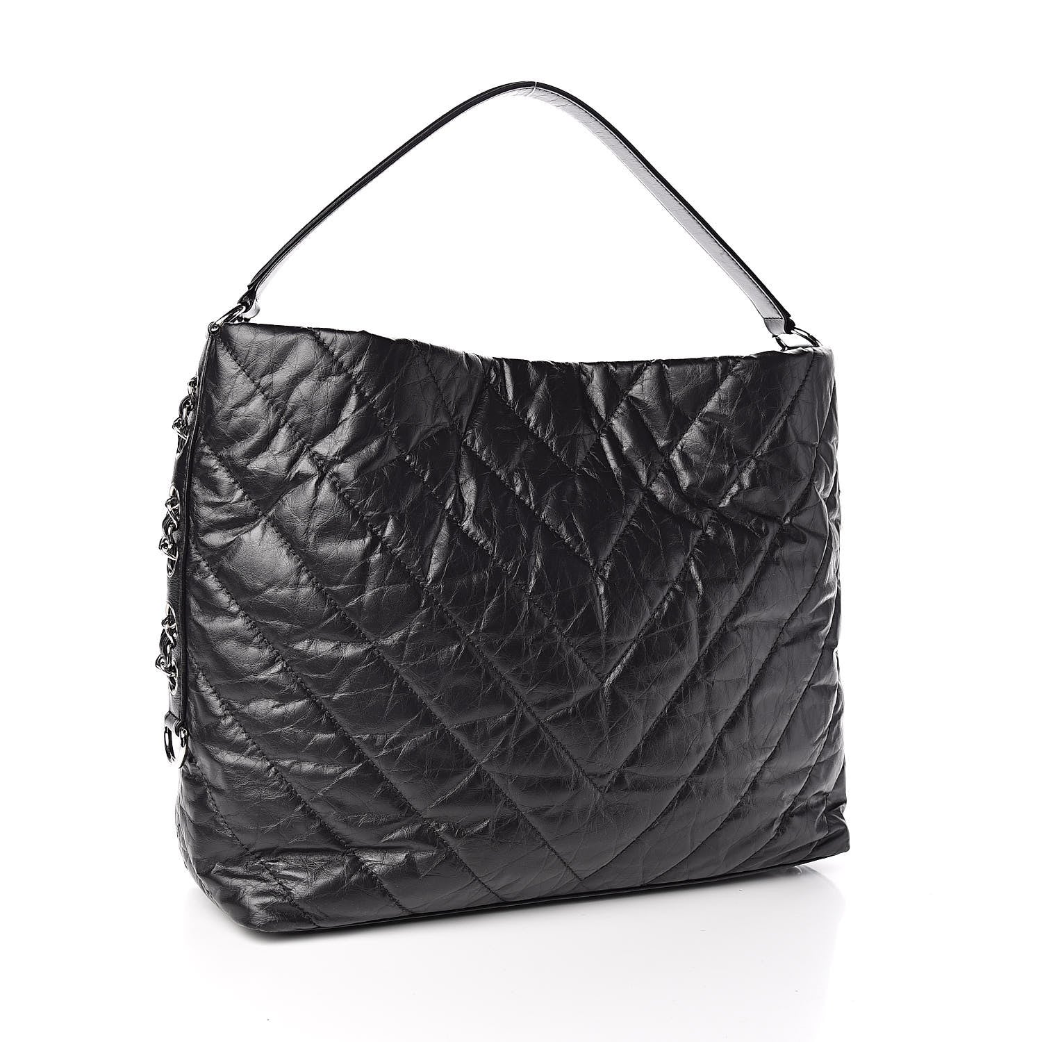 Chanel Aged Calfskin Chevron Small Big Bang Hobo Black 3 of 11