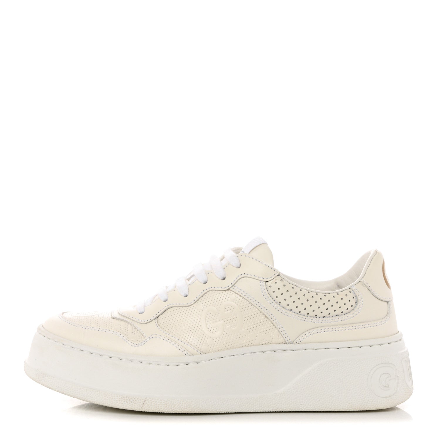 Gucci Calfskin GG Tennis Embossed Perforated Womens Platform 55mm Sneakers 38.5 Great White 1 of 13