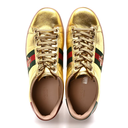 Gucci Metallic Nappa Web Bee Embroidered Womens Ace Platform Sneakers 38.5 Gold 2 of 8