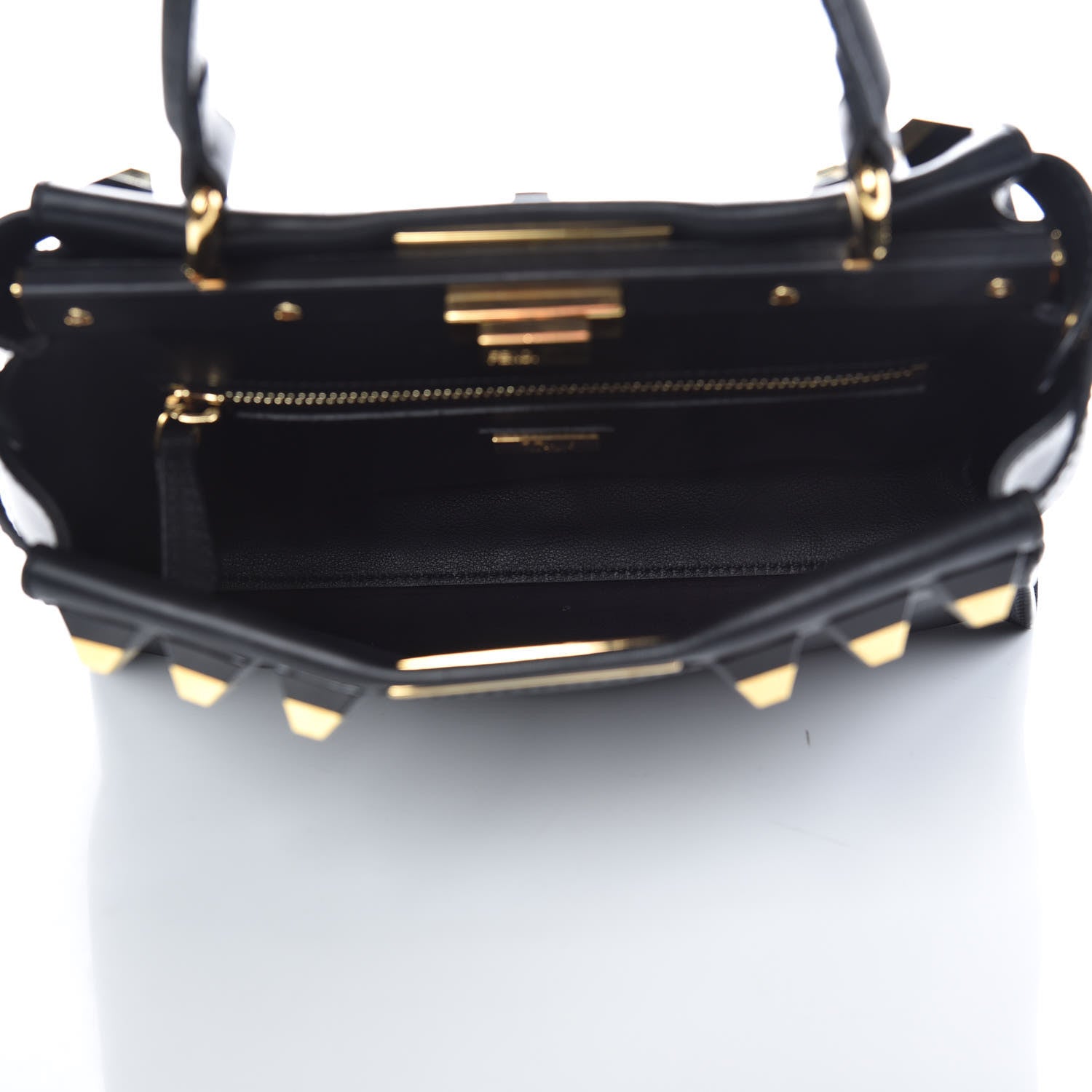 Fendi Vitello Seta Gold Studded Medium Peekaboo Iconic Satchel Black 5 of 11