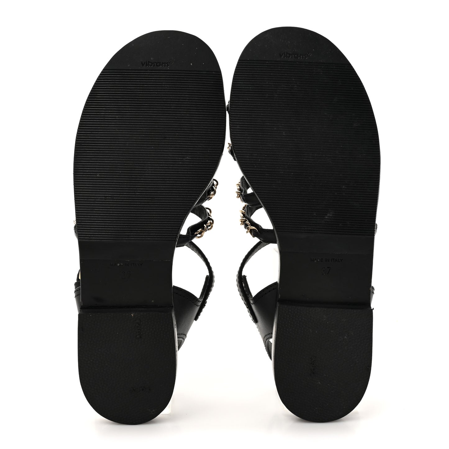 Calfskin Multi Chain CC Sandals 37 Black