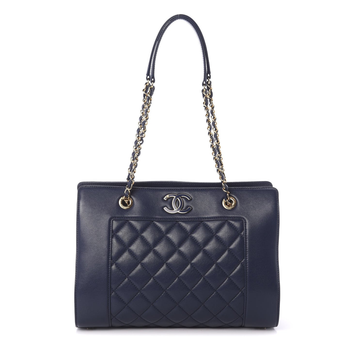 Sheepskin Quilted Mademoiselle Vintage Shopping Tote Navy