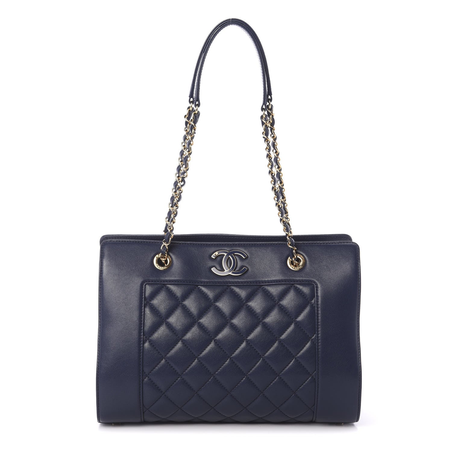 Chanel Sheepskin Quilted Mademoiselle Vintage Shopping Tote Navy 1 of 10