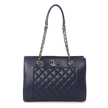 Chanel Sheepskin Quilted Mademoiselle Vintage Shopping Tote Navy 1 of 10