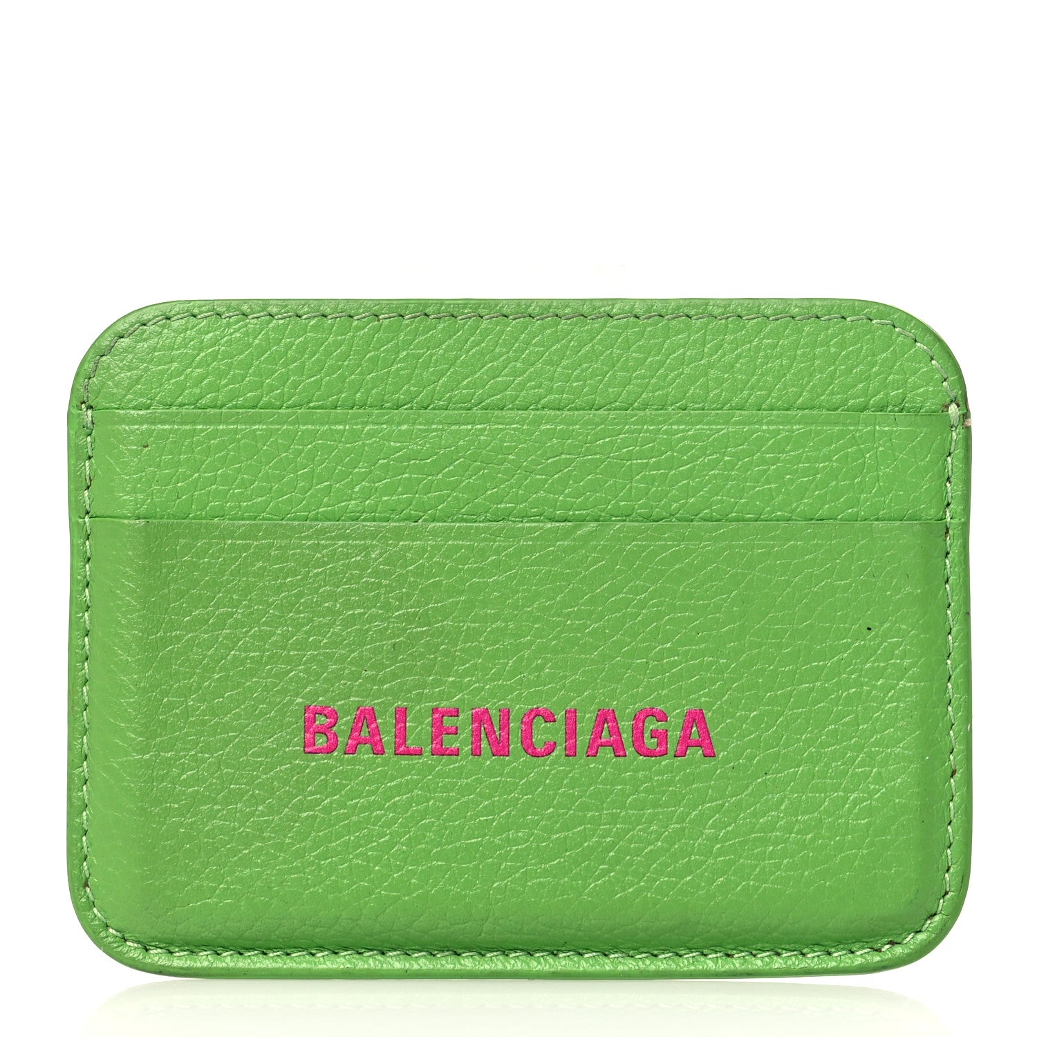 Balenciaga Grained Calfskin Logo Cash Rounded Card Holder Light Green Fuchsia 1 of 9
