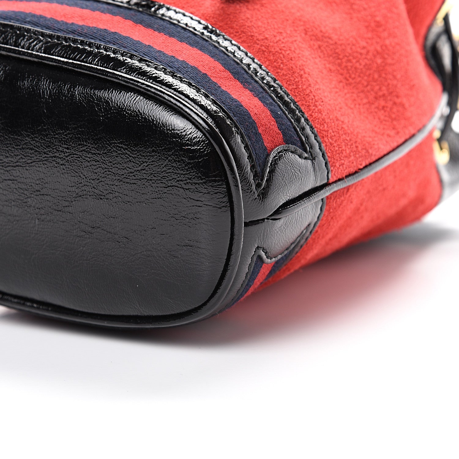 Gucci Suede Patent Web Small Ophidia Bucket Bag Hibiscus Red Black 9 of 9