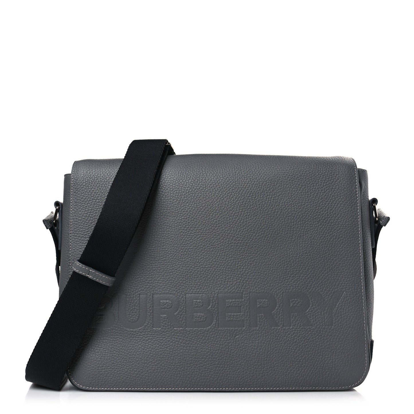Grainy Calfskin Embossed Bruno Messenger Charcoal Grey