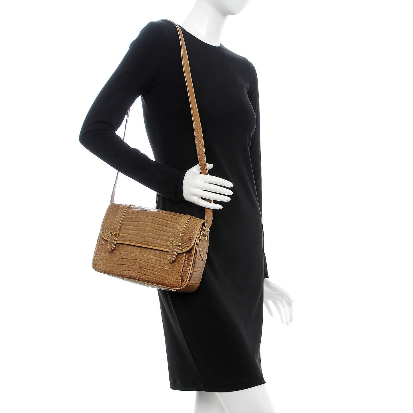 Crocodile Flap Shoulder Bag Brown