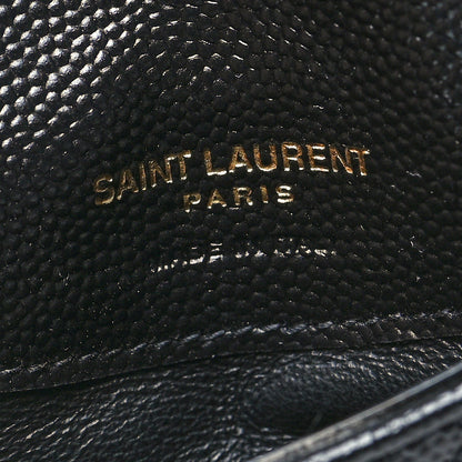 Saint Laurent Grain De Poudre Matelasse Chevron Monogram Compact Wallet Black 7 of 9