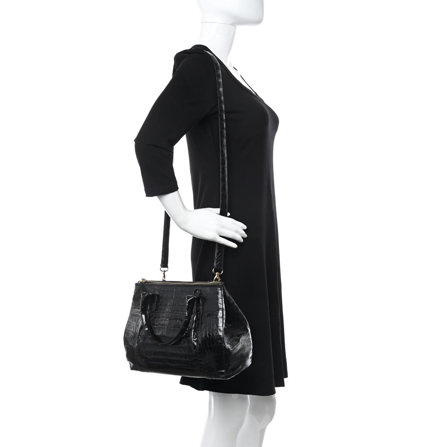 Crocodile Top Handle Satchel Black