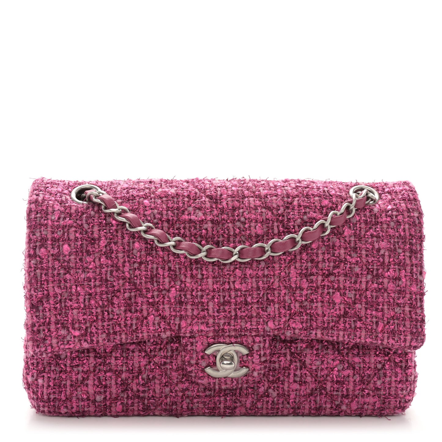 Metallic Tweed Quilted Medium Double Flap Pink