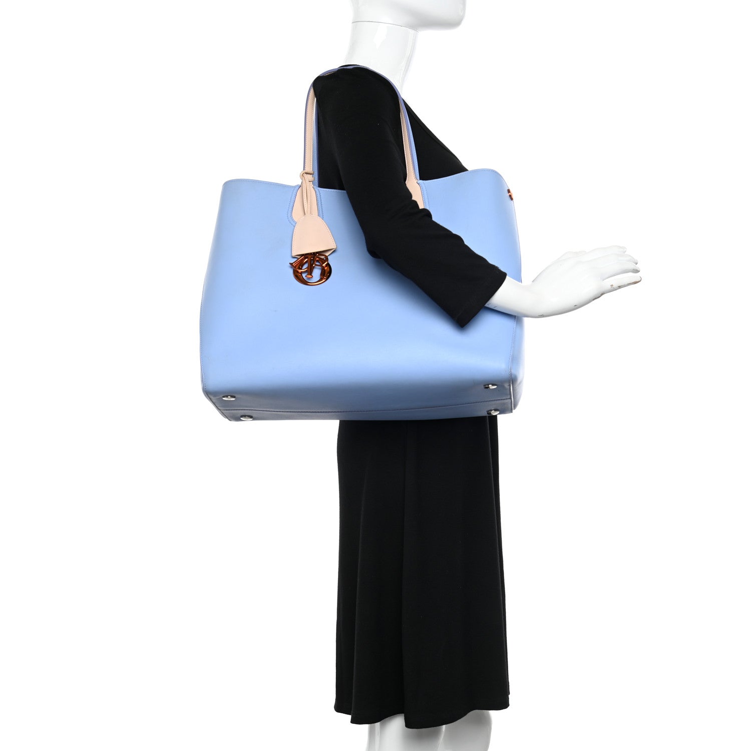 Christian Dior Calfskin Large Addict Shopping Tote Light Blue Beige 2 of 12