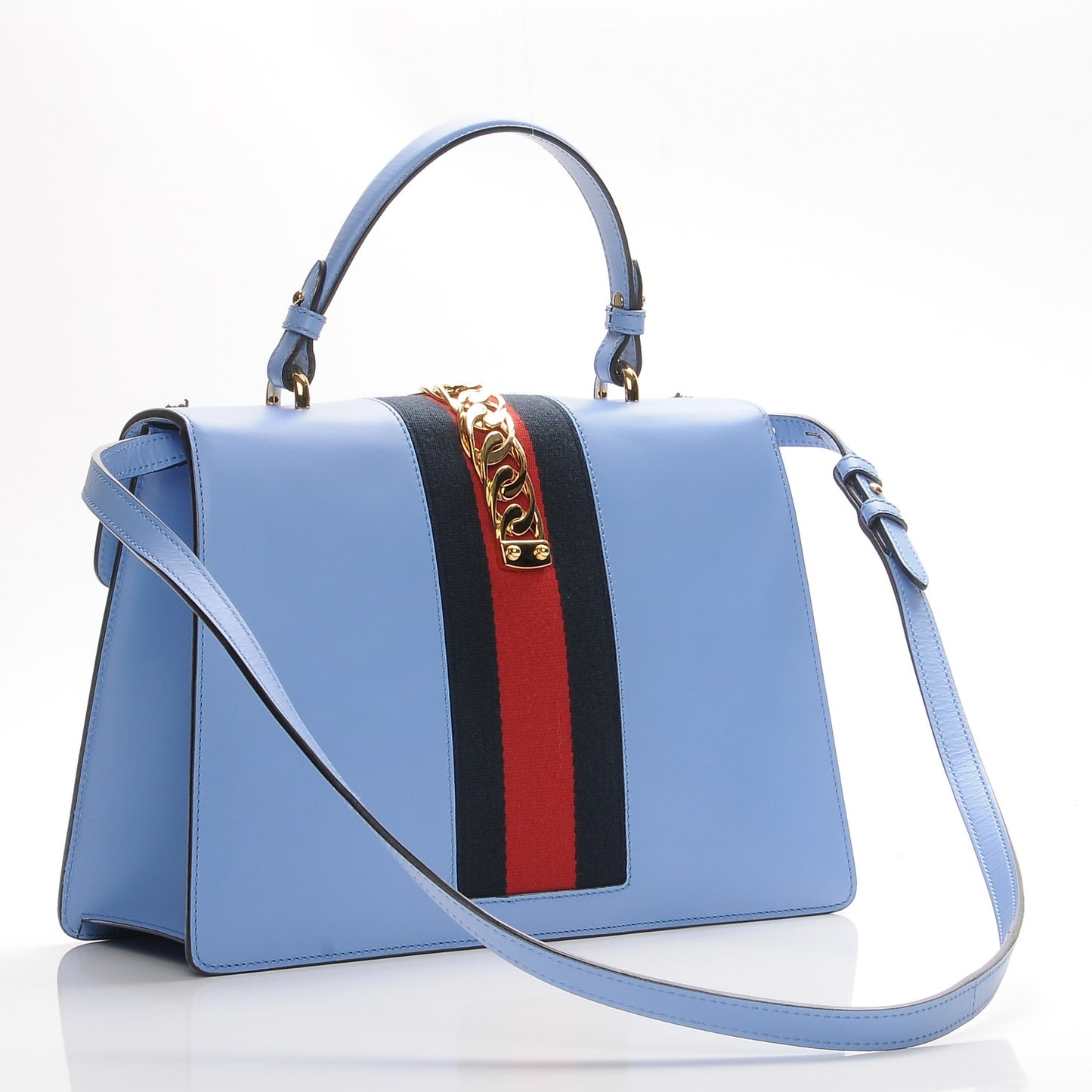 Calfskin Embroidered Medium Sylvie Top Handle Bag Clear Sky Blue