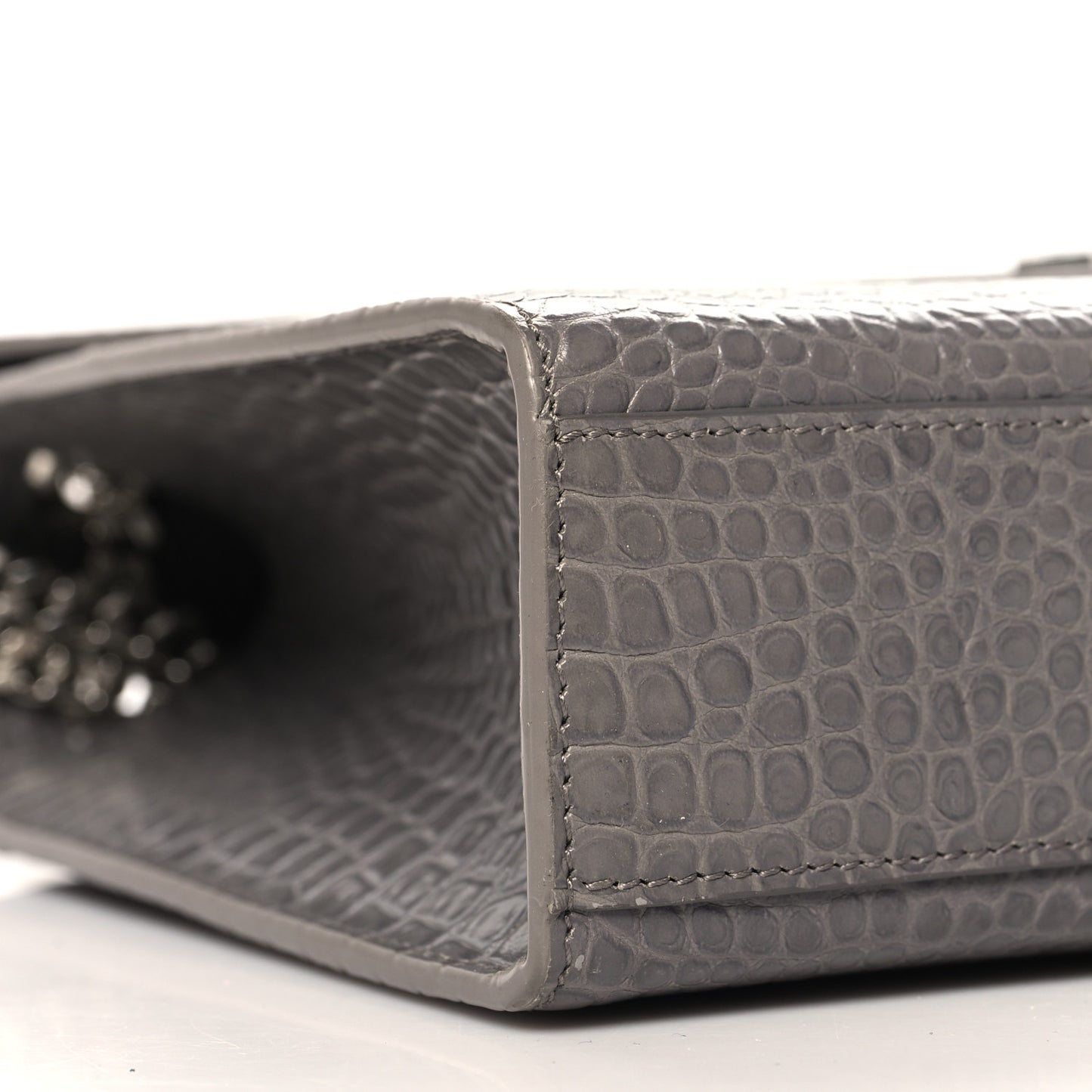 Calfskin Crocodile Embossed Large Monogram Satchel Fog
