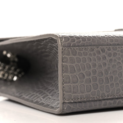 Saint Laurent Calfskin Crocodile Embossed Large Monogram Satchel Fog 8 of 9