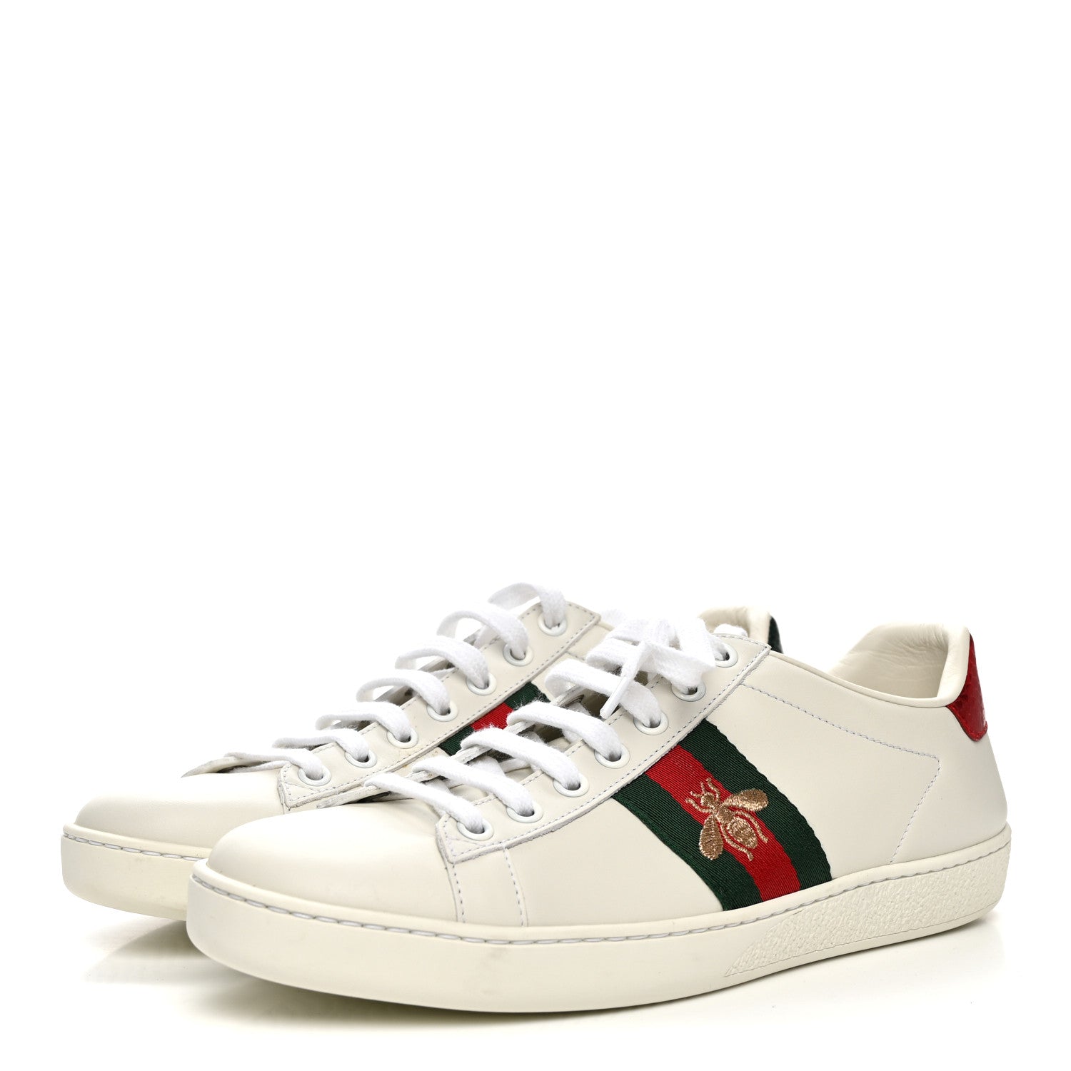 Gucci Calfskin Web Bee Embroidered Womens Ace Sneakers 37.5 White Green 4 of 11