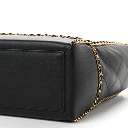 Chanel Calfskin Quilted Chain Lines Shopping Tote Black 9 of 9