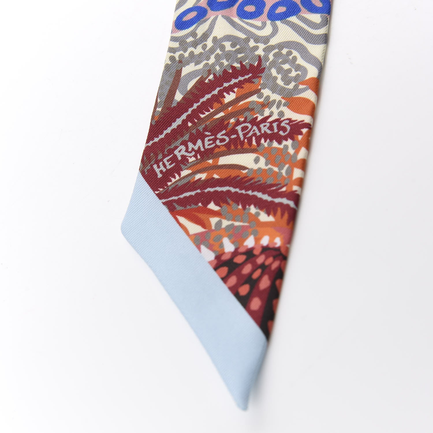 Hermes Silk Under The Waves Twilly Aqua Rose Poudre Brun 3 of 4