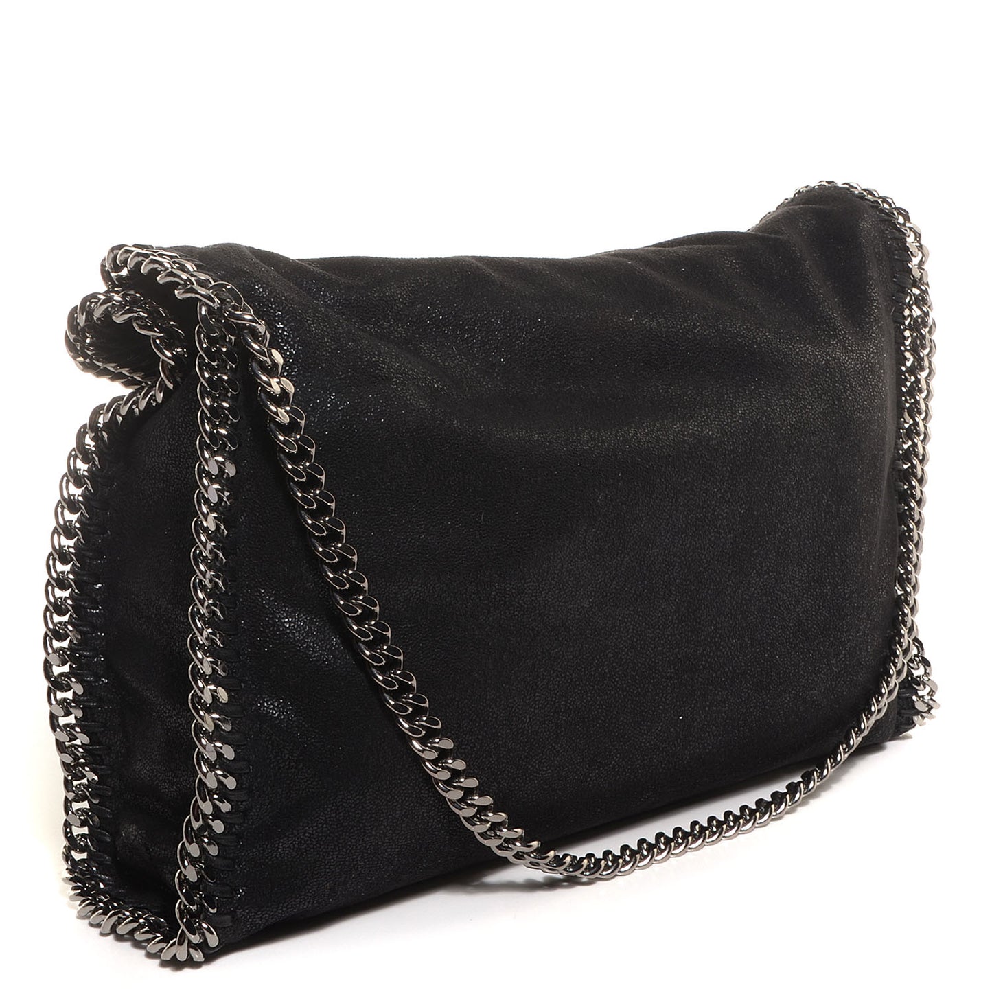 Faux Leather Shaggy Deer Falabella Fold Over Tote Black