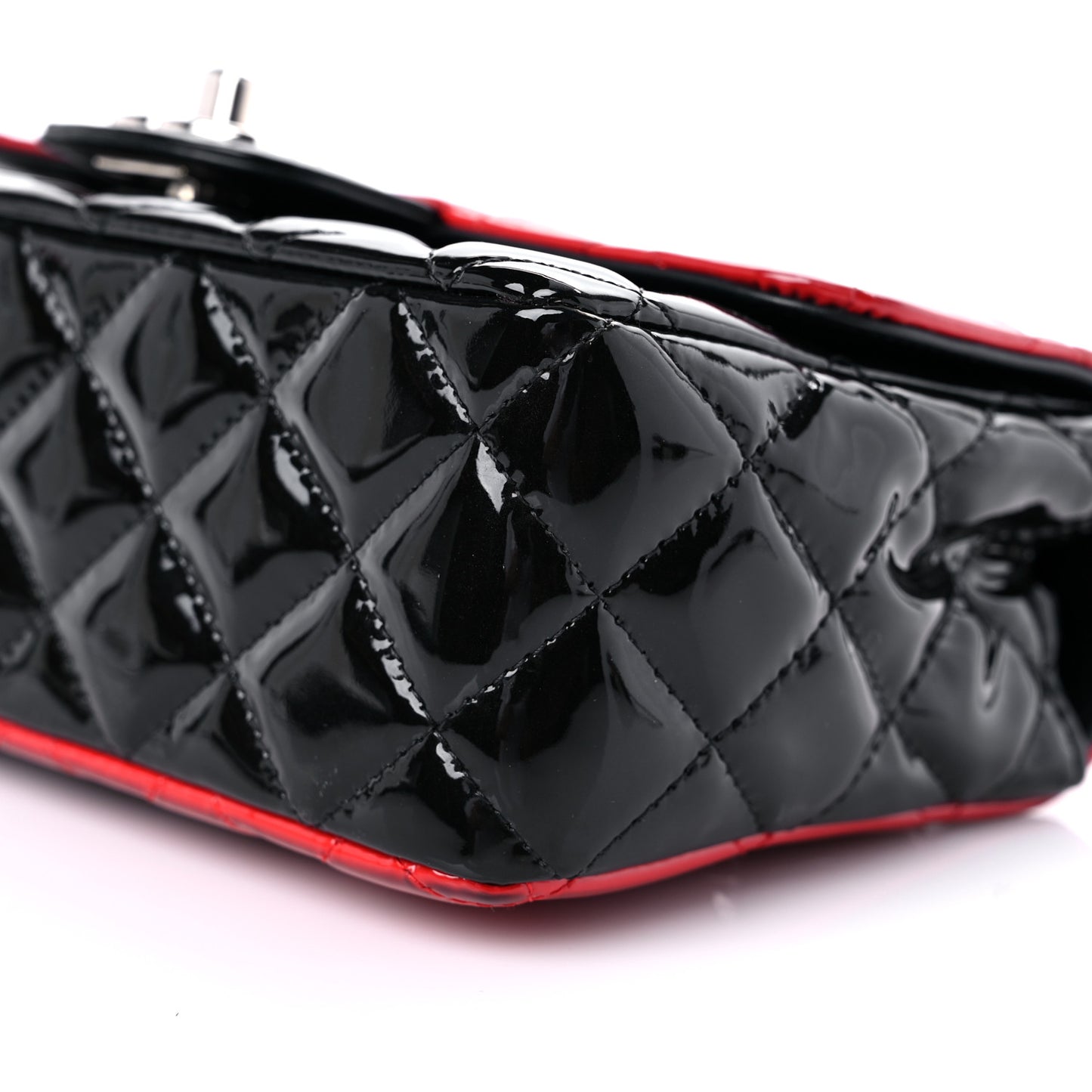 Patent Calfskin Quilted Bi-Color Mini Rectangular Flap Red Black