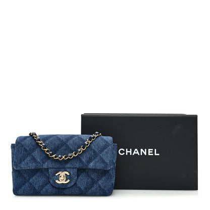 Chanel Printed Denim Quilted Mini Rectangular Flap Dark Blue 11 of 11