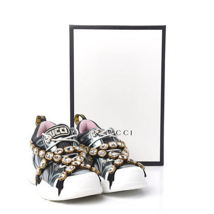 Gucci X SEGA Metallic Calfskin Removable Crystals Womens Flashtrek Sneakers 37 Lago Loess Silver 9 of 9
