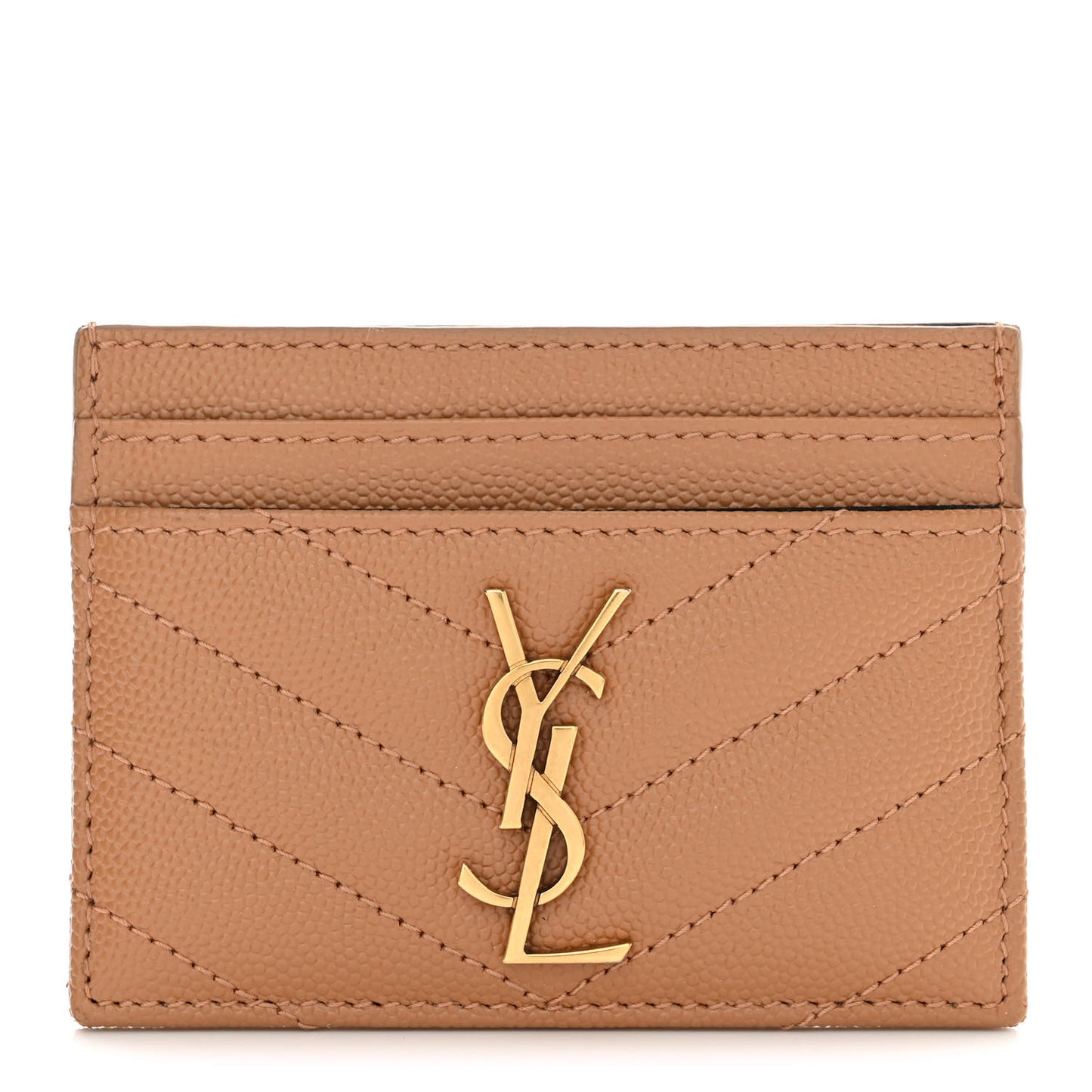 Grain De Poudre Matelasse Chevron Monogram Credit Card Case Natural Dark