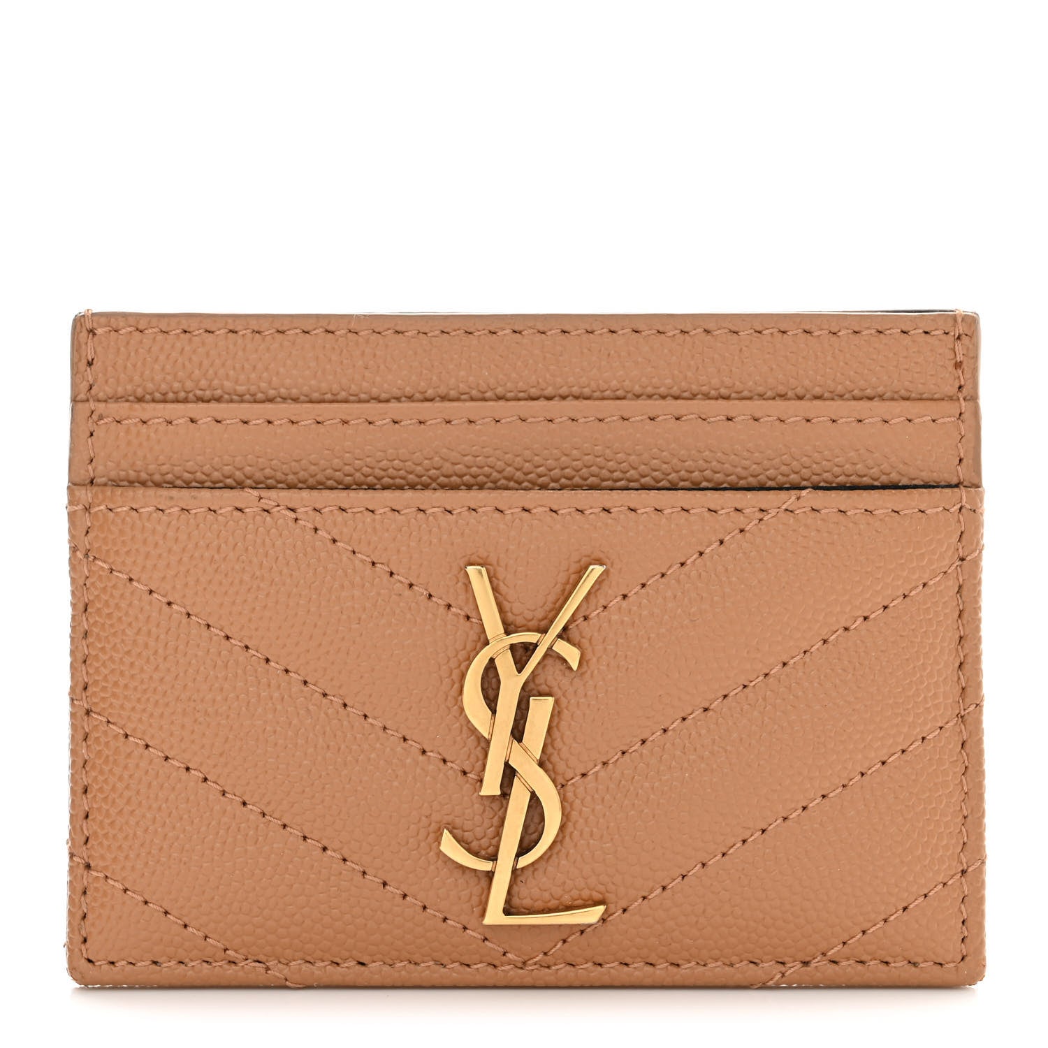Saint Laurent Grain De Poudre Matelasse Chevron Monogram Credit Card Case Natural Dark 1 of 8