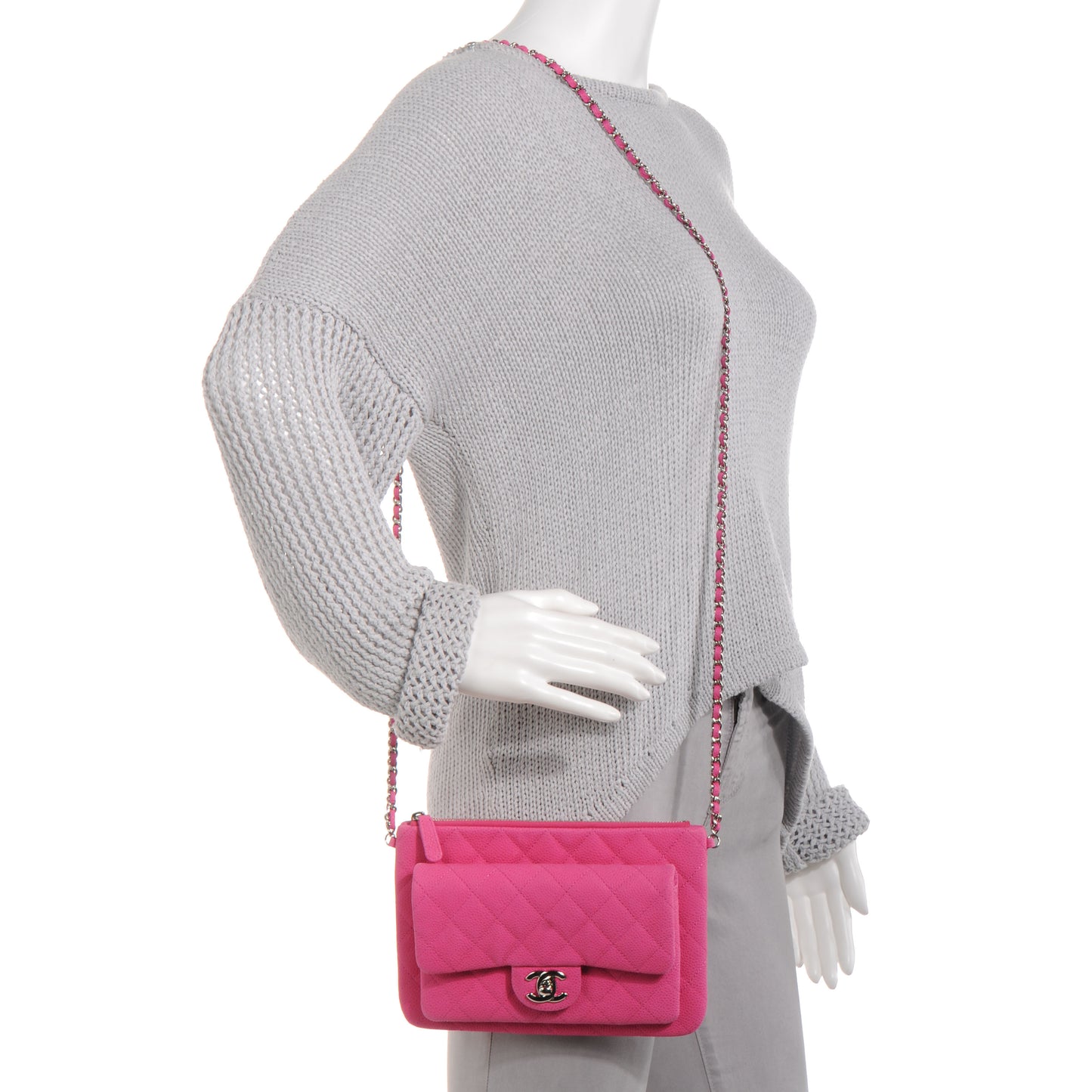 Iridescent Caviar Daily Zip Crossbody Fuchsia