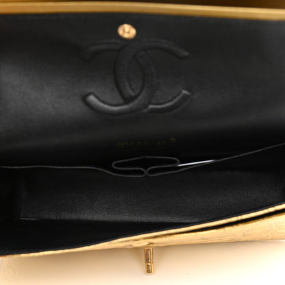 Chanel Metallic Calfskin Crocodile Embossed Cocodile Medium Double Flap Gold 5 of 11