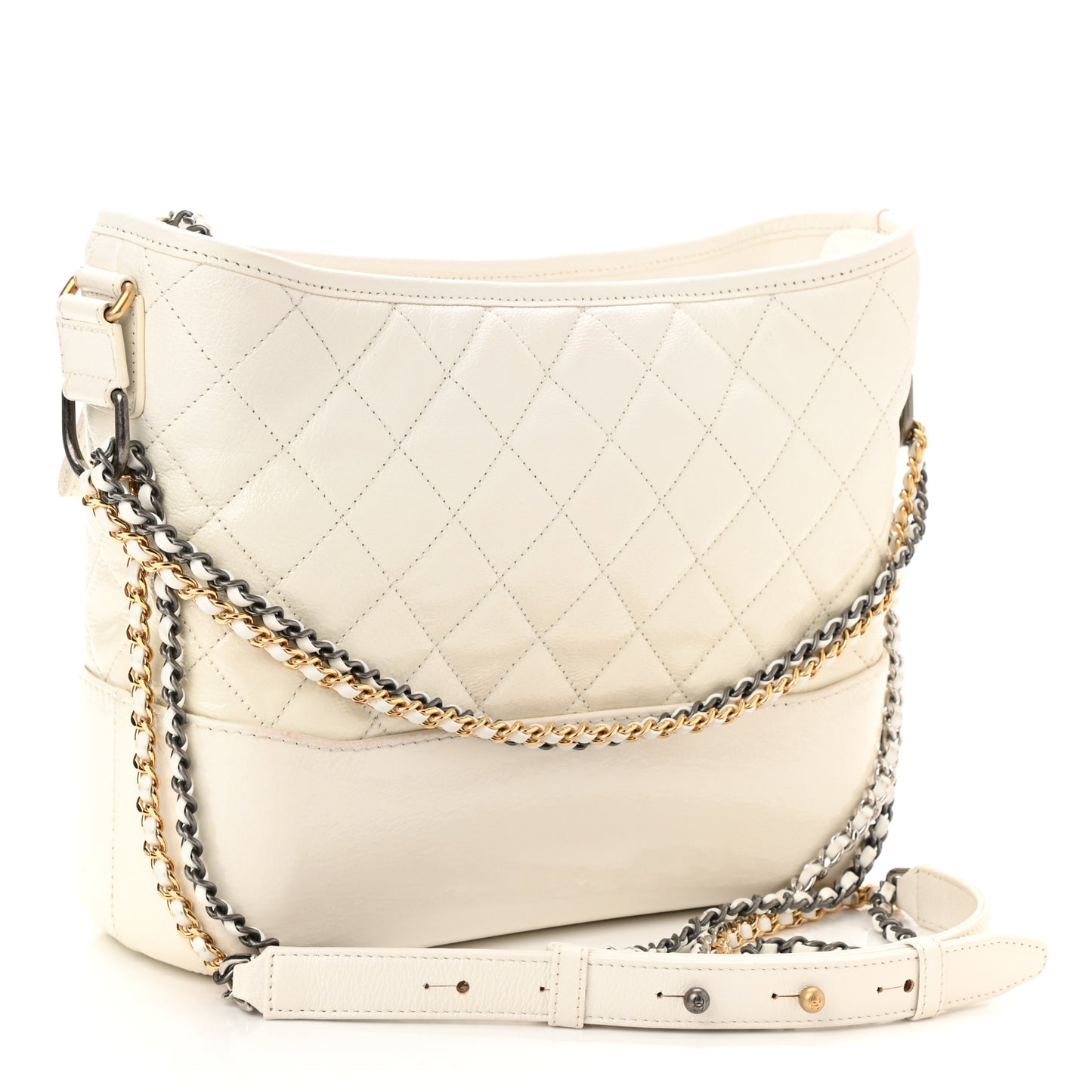 Patent Goatskin Quilted Medium Gabrielle Hobo White