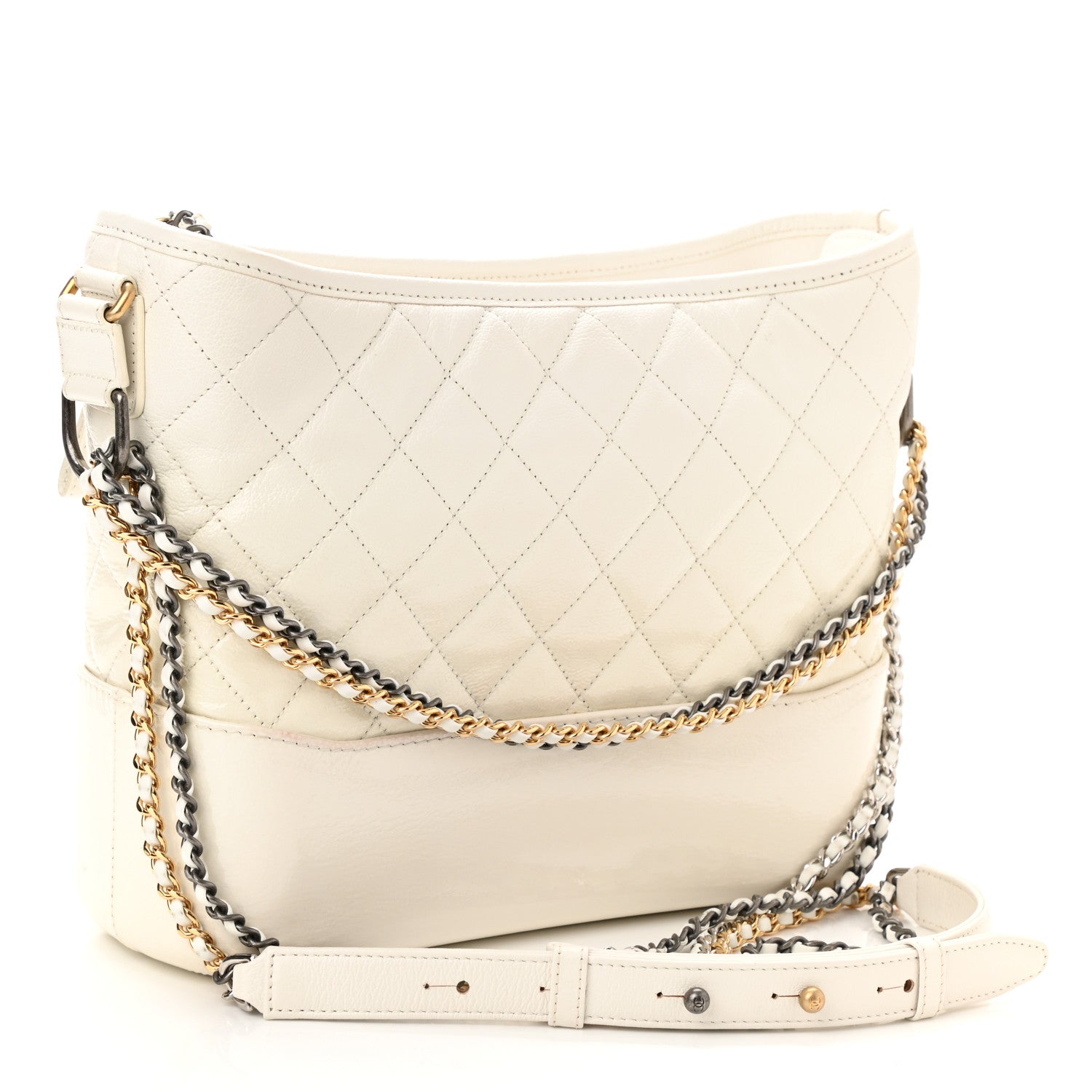 Chanel Patent Goatskin Quilted Medium Gabrielle Hobo White 3 of 11