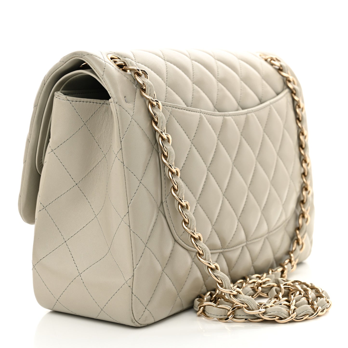 Lambskin Quilted Jumbo Double Flap Grey