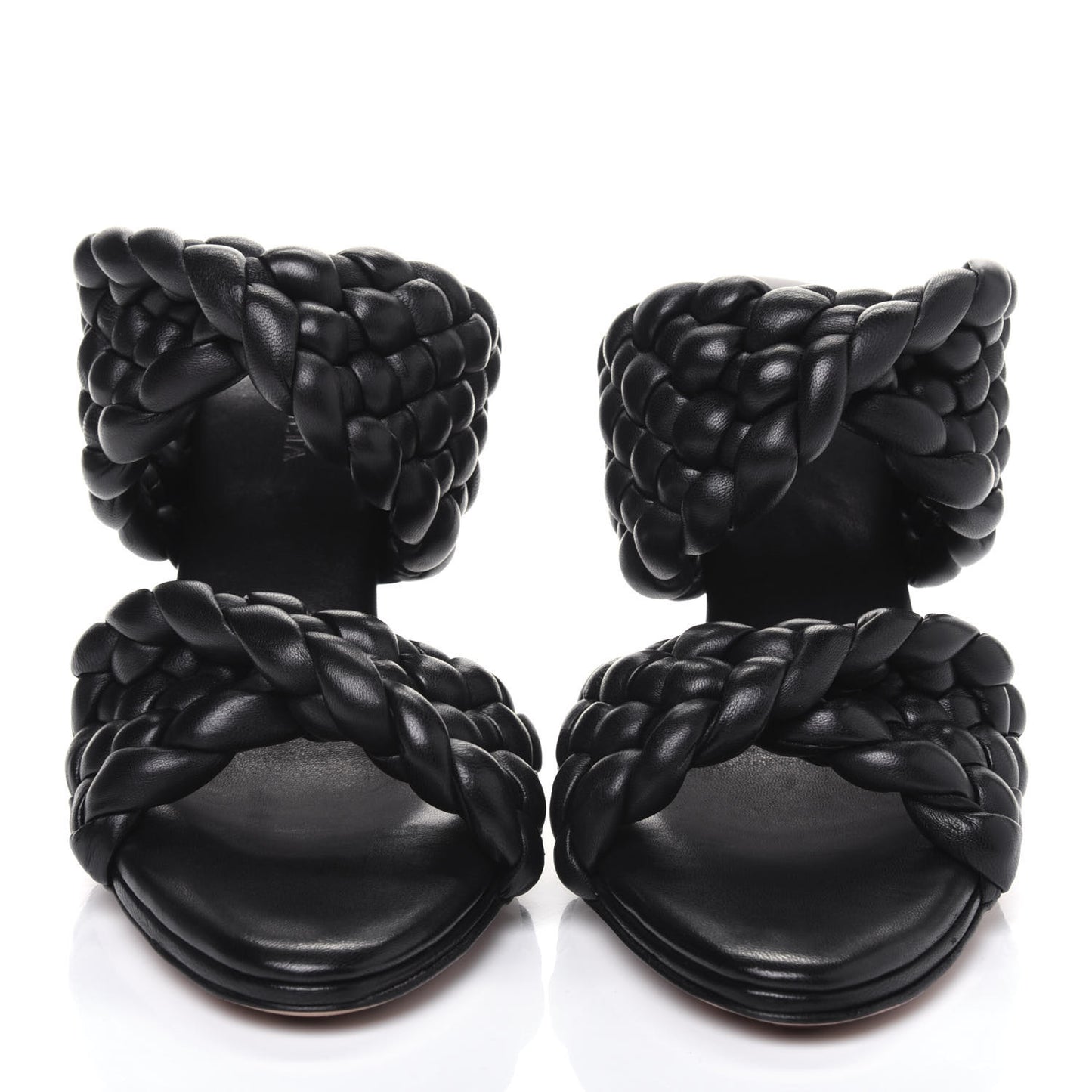 Nappa Twisted Padded Intrecciato Curve Slide Sandals 37 Black